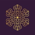 Thinline golden snowflake icon. Foil snow flake stencil blueprint.