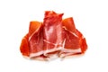 Thinly sliced jamon isolated on white background Royalty Free Stock Photo