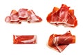 Thinly sliced jamon isolated on white background Royalty Free Stock Photo