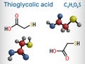 Thioglycolic acid, TGA, mercaptoacetic acid molecule. It is sulfur-containing carboxylic acid, used to make permanent wave