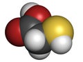 Thioglycolic acid (TGA) molecule. Used in chemical depilation and for making permanent waves (perms) in hair. The latter involves