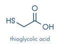 Thioglycolic acid TGA molecule. Used in chemical depilation and for making permanent waves perms in hair. The latter involves. Royalty Free Stock Photo