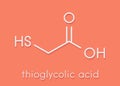 Thioglycolic acid TGA molecule. Used in chemical depilation and for making permanent waves perms in hair. The latter involves.