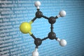 Thiophene scientific molecular model, 3D rendering Royalty Free Stock Photo