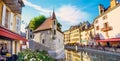 Thiou canal and Palais de l`Isle in old town of Annecy. France Royalty Free Stock Photo