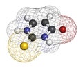 Thiouracil drug molecule. Obsolete drug molecule, previously used in the treatment of Graves\' disease. 3D rendering. Atoms are