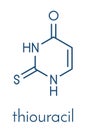 Thiouracil drug molecule. Obsolete drug molecule, previously used in the treatment of Graves` disease. Skeletal formula.