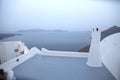 Thira panoramic sea view. Greece Santorini island in Cyclades. Amazing terrace panoramic view in Oia village on Santorini island Royalty Free Stock Photo