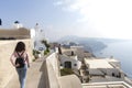 Thira, Santorini - panoramic view. Panoramic view Traditional famous white houses and churches in Thira town on Santorini island Royalty Free Stock Photo