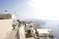 Thira, Santorini - panoramic view. Panoramic view Traditional famous white houses and churches in Thira town on Santorini island Royalty Free Stock Photo