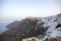 Thira, Santorini - panoramic view. Panoramic view Traditional famous white houses and churches in Thira town on Santorini island Royalty Free Stock Photo