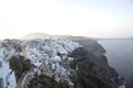 Thira, Santorini - panoramic view. Panoramic view Traditional famous white houses and churches in Thira town on Santorini island Royalty Free Stock Photo