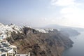 Thira, Santorini - panoramic view. Panoramic view Traditional famous white houses and churches in Thira town on Santorini island Royalty Free Stock Photo