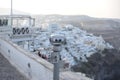 Thira, Santorini - panoramic view. Panoramic view Traditional famous white houses and churches in Thira town on Santorini island Royalty Free Stock Photo