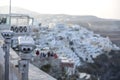 Thira, Santorini - panoramic view. Panoramic view Traditional famous white houses and churches in Thira town on Santorini island Royalty Free Stock Photo