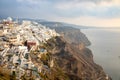 Thira, Santorini - 18.10.2018: Panoramic view Traditional famous white houses and churches in Thira town on Santorini Royalty Free Stock Photo