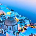 Thira town and Aegean sea at twilight Royalty Free Stock Photo