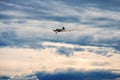 Third AirFestival at Chaika airfield. Small plane Yak-52 in storm clouds