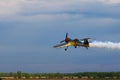 Third AirFestival at Chaika airfield. A small sports plane flies at a low altitude