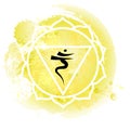 Third chakra manipura over yellow watercolor background Royalty Free Stock Photo