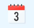The third day of the month with date 3, day three logo design. Calendar icon flat day 3.