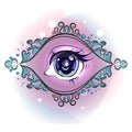 Third eye with colored watercolor spots. Esoteric symbol Royalty Free Stock Photo