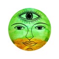 Third eye earth face abstract art mind spiritual color watercolor painting illustration design drawing nature Royalty Free Stock Photo