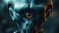 A third eye opened in the middle of the gray-skinned alien\'s forehead. The backdrop is the universe Royalty Free Stock Photo