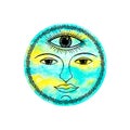 Third eye water air sky blue face abstract art mind spiritual color watercolor painting illustration design drawing nature Royalty Free Stock Photo