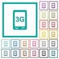 Third generation mobile connection speed flat color icons with quadrant frames Royalty Free Stock Photo