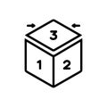 Black line icon for Third, dice and number