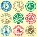 Third party lab tested round badges. Old style graphic