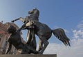 The third sculptural group of famous Tamers of horses on Anichkov Bridge, Sankt-Peterburg. Royalty Free Stock Photo