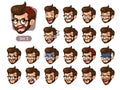 The third set of bearded hipster facial emotions with glasses
