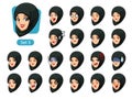 The third set of muslim woman in black hijab cartoon avatars