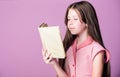 Thirst of knowledge. Adorable bookworm. Reading literature as hobby. Little girl learn reading. Home schooling concept Royalty Free Stock Photo