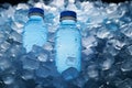 Thirst quencher Water bottle on a bed of ice cubes Royalty Free Stock Photo