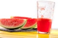 Thirst quenching healthy summer fruit drink. Refreshing watermelon slices and smoothie.