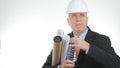 Thirsty Engineer Image Drinking Fresh Water from a Bottle Royalty Free Stock Photo