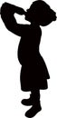 A thirsty girl drinling water, silhouette vector
