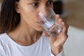 Thirsty girl enjoy drinking pure mineral water Royalty Free Stock Photo