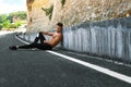 Thirsty Hot Man With Water Resting After Running Workout. Sports Royalty Free Stock Photo