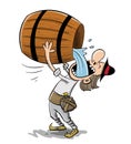 Thirsty man drinking water from big barrel