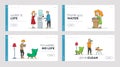 Thirsty People Drink Fresh Water Landing Page Template Set. Characters Adults and Child Drinking Cold Aqua