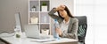 Thirsty Person Working At Desk With Bottle