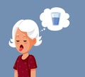 Thirsty Senior Woman Thinking of a Glass of Water Vector Illustration Royalty Free Stock Photo