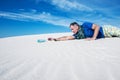 Thirsty traveler lost in the desert Royalty Free Stock Photo