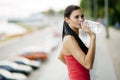 Thirsty woman drinking water to recuperate Royalty Free Stock Photo