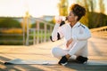 Thirsty Young African American Woman Drinking Water During Outdoor Training Royalty Free Stock Photo