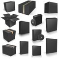 Thirteen black Shipping Box and Software Boxes for layouts and presentation design Royalty Free Stock Photo